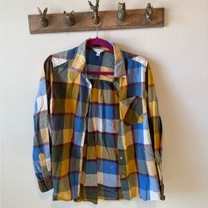 Time and Tru Multicolor Plaid Shirt - Blue, Yellow, Burgundy
